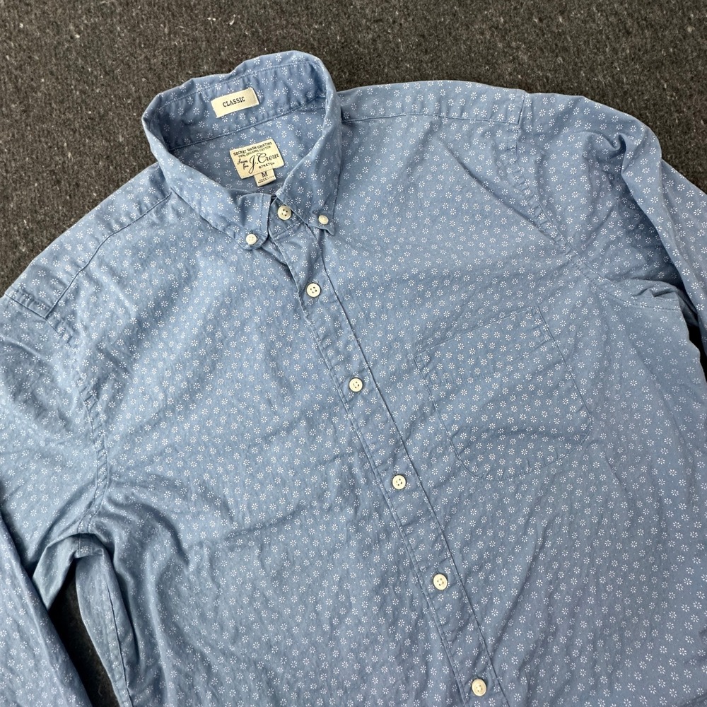 J.Crew Button Down Men M Blue Classic Secret Wash Stretch Floral Print Shirt